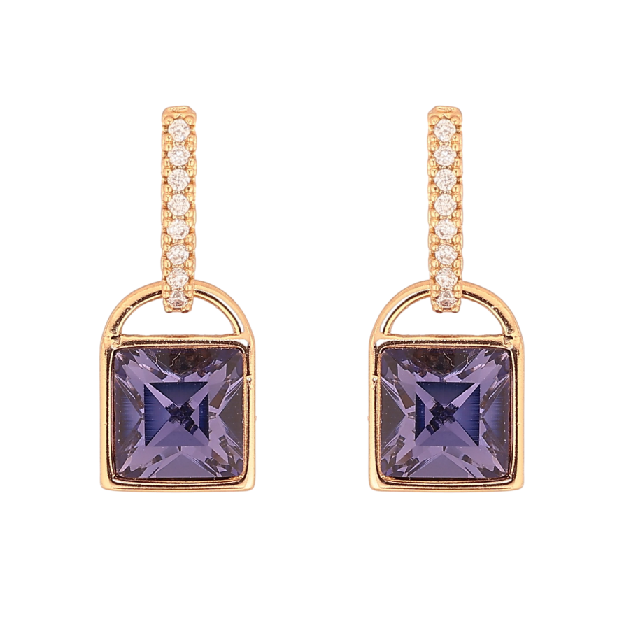 Сережки Xuping колір 18K з кристалами Swarovski пусети 2Замочки з кристалом Purple Velvet" фото №1
