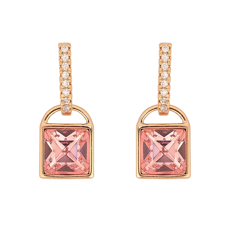 Сережки Xuping колір 18K з кристалами Swarovski пусети "Замочки з кристалом Rose" фото №1