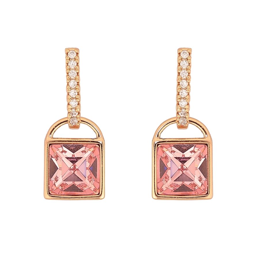 Сережки Xuping колір 18K з кристалами Swarovski пусети "Замочки з кристалом Rose" фото №1