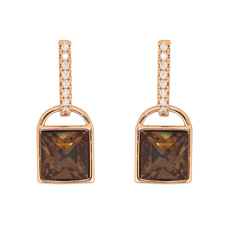 Серьги Xuping цвет 18K с кристаллами Swarovski пусеты "Замочки с кристаллом Smoked Topaz" фото №1