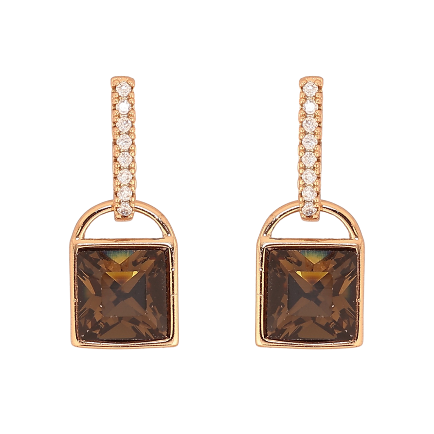 Сережки Xuping колір 18K з кристалами Swarovski пусети "Замочки з кристалом Smoked Topaz" фото №1