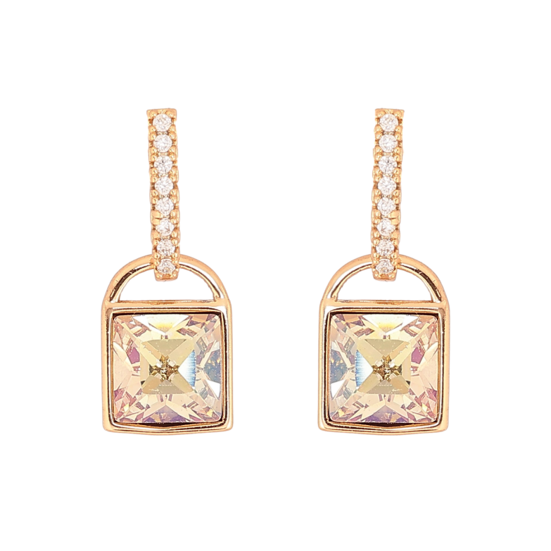 Серьги Xuping цвет 18K с кристаллами Swarovski пусеты "Замочки с кристаллом Vitrail Light" фото №1 Серьги Xuping цвет 18K с кристаллами Swarovski пусеты "Замочки с кристаллом Vitrail Light" фото №1