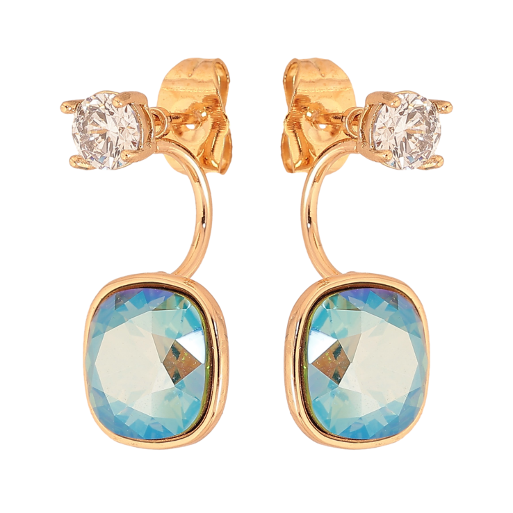 Сережки Xuping колір 18K з кристалами Swarovski пусети-джекети "Кр-ли Erinite АВ з кристалами ø 5мм" фото №19