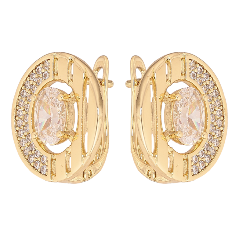 Сережки Xuping колір Позолота 14K англійський замок "Візерунок з кристалами" фото №1