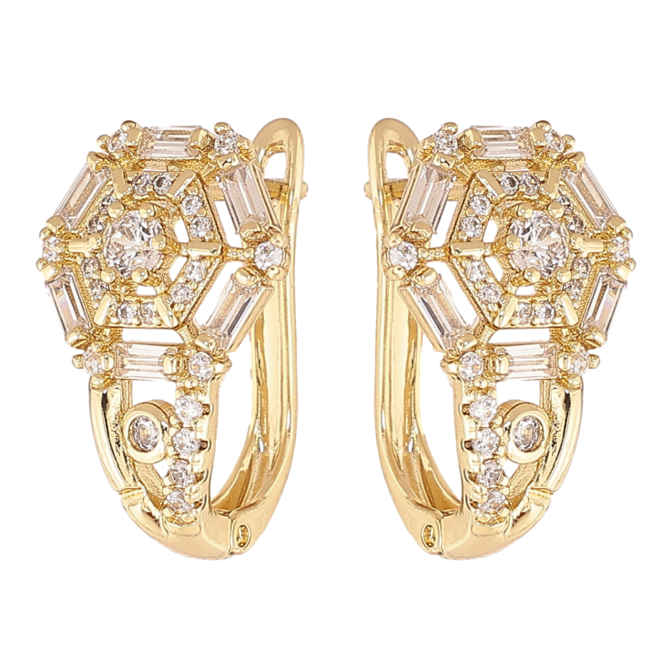 Сережки Xuping колір Позолота 14K англійський замок "Візерунок з кристалами" фото №20