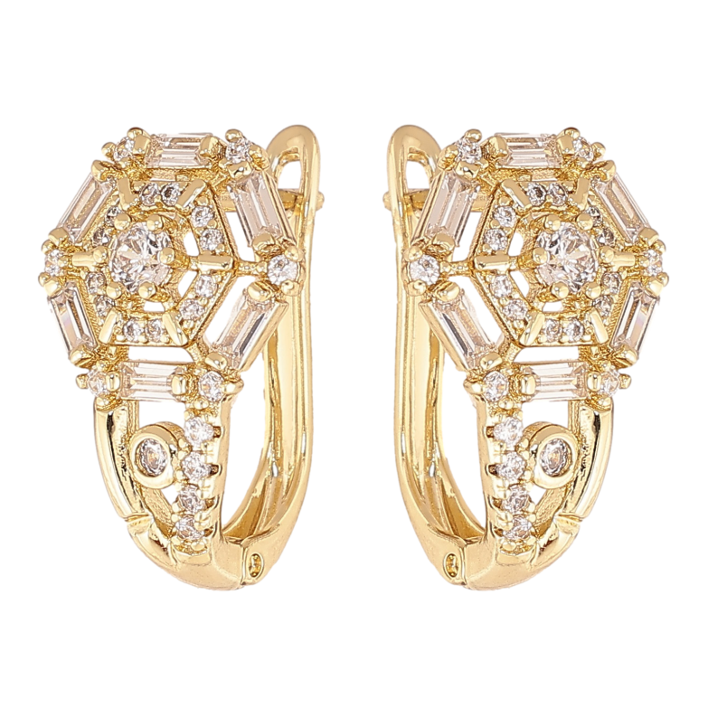 Сережки Xuping колір Позолота 14K англійський замок "Візерунок з кристалами" фото №1