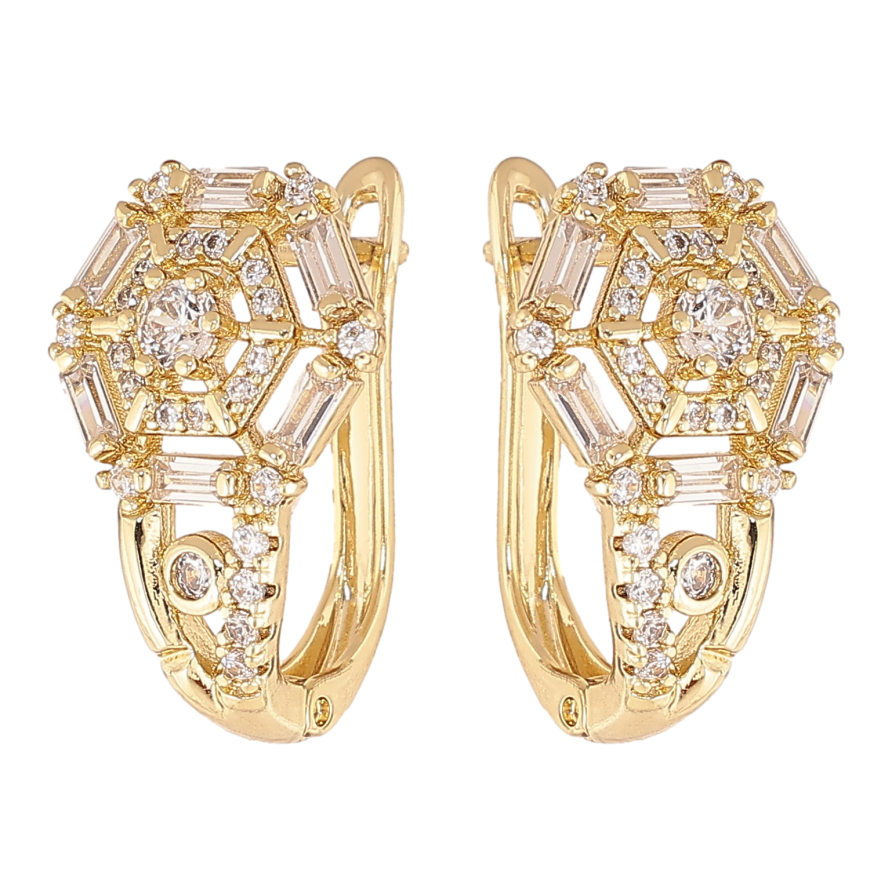 Сережки Xuping колір Позолота 14K англійський замок "Візерунок з кристалами" фото №1