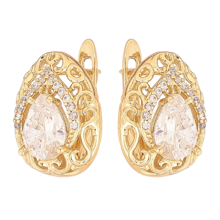 Сережки Xuping колір Позолота 14K англійський замок "Візерунок з кристалами" фото №17 Сережки Xuping колір Позолота 14K англійський замок "Візерунок з кристалами" фото №17