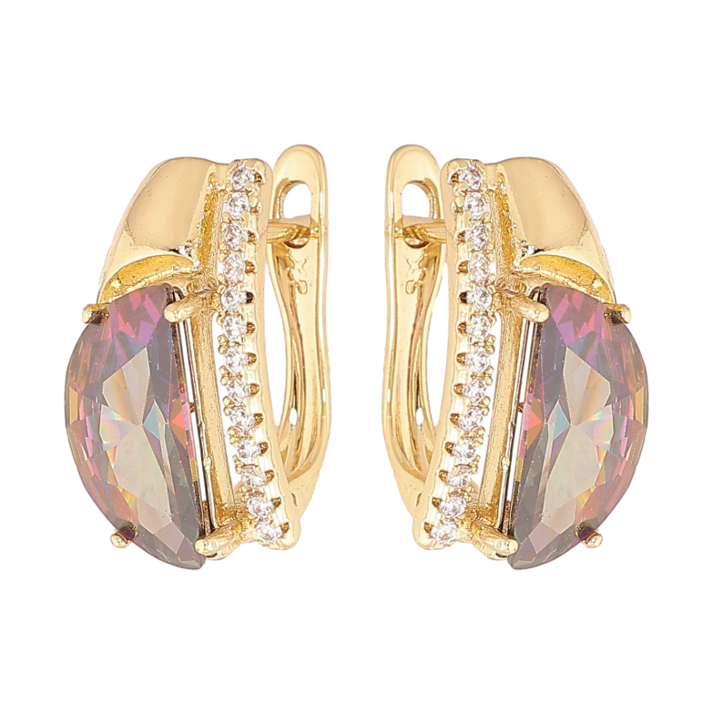 Серьги Xuping цвет Позолота 14K английский замок "Узор с кристаллом хамелеон" фото №1