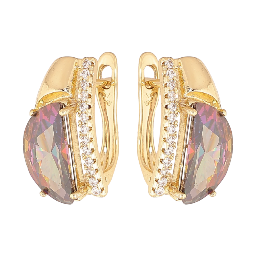 Сережки Xuping колір Позолота 14K англійський замок "Візерунок з кристалом хамелеон" фото №1