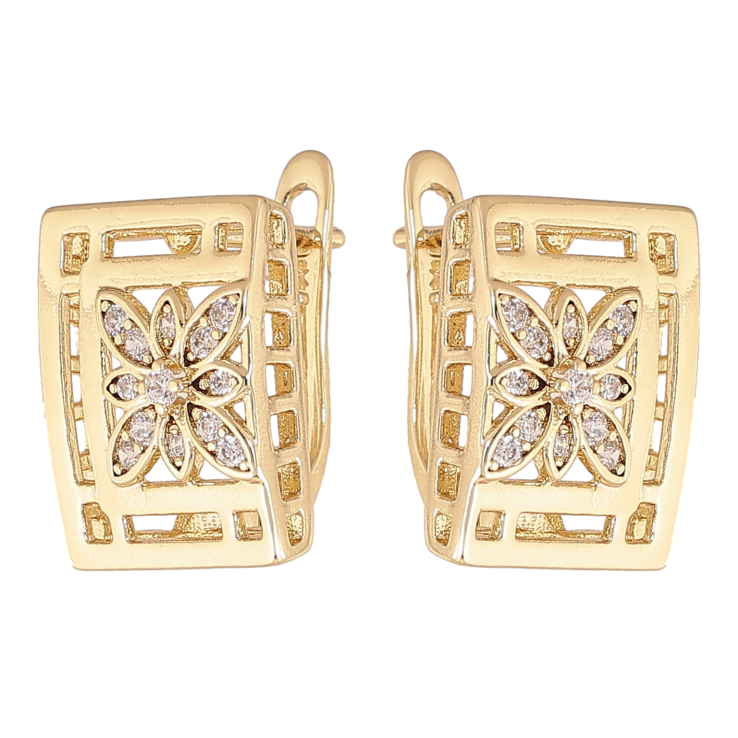 Сережки Xuping колір Позолота 14K англійський замок "Візерунок з кристалами" фото №22