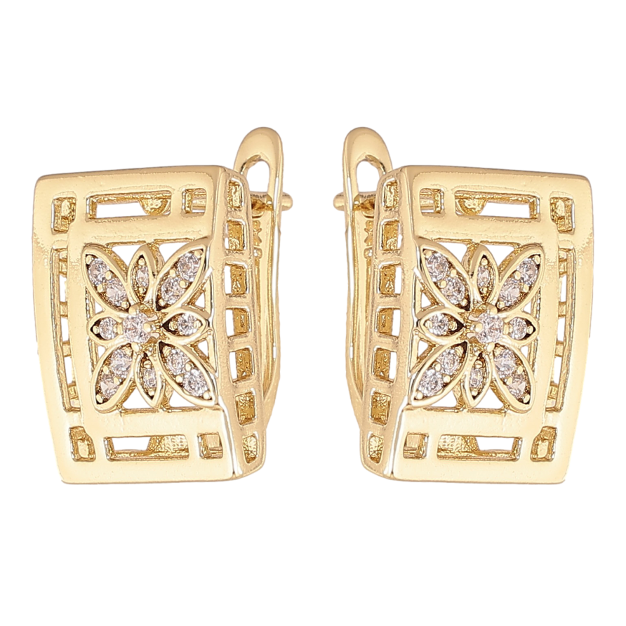 Сережки Xuping колір Позолота 14K англійський замок "Візерунок з кристалами" фото №1