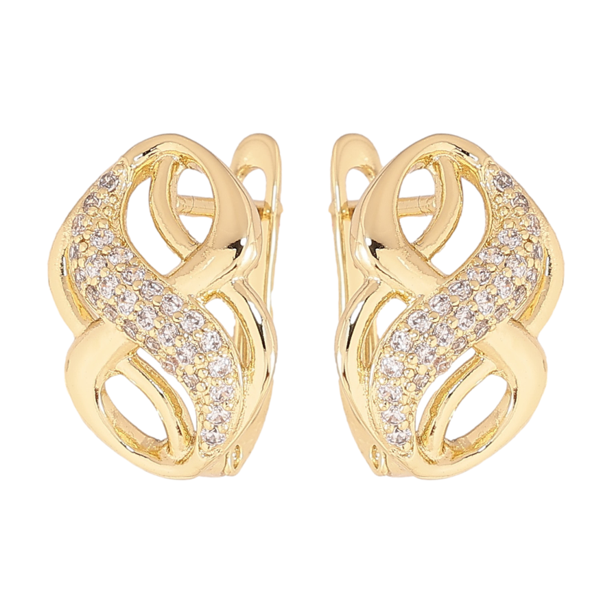 Сережки Xuping колір Позолота 14K англійський замок "Візерунок з кристалами" фото №1