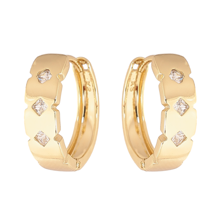 Сережки Xuping колір Позолота 14K колечка "Візерунок з кристалами" фото №7 Сережки Xuping колір Позолота 14K колечка "Візерунок з кристалами" фото №7