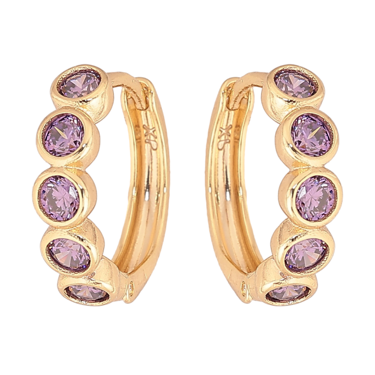 Сережки Xuping колір Позолота 14K колечка "Дорожки бузкових кристалів" фото №25 Сережки Xuping колір Позолота 14K колечка "Дорожки бузкових кристалів" фото №25