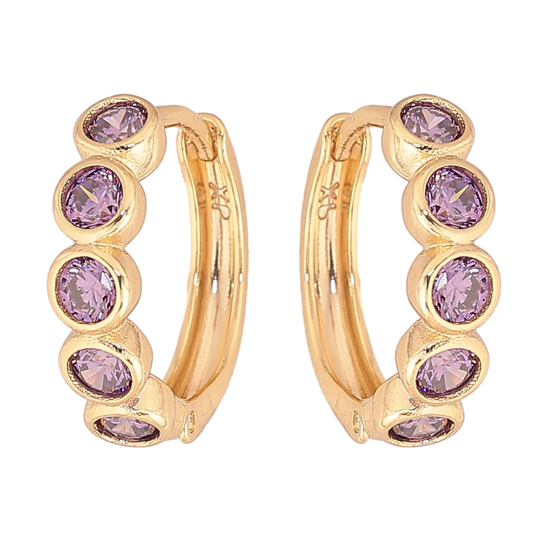 Сережки Xuping колір Позолота 14K колечка "Дорожки бузкових кристалів" фото №3