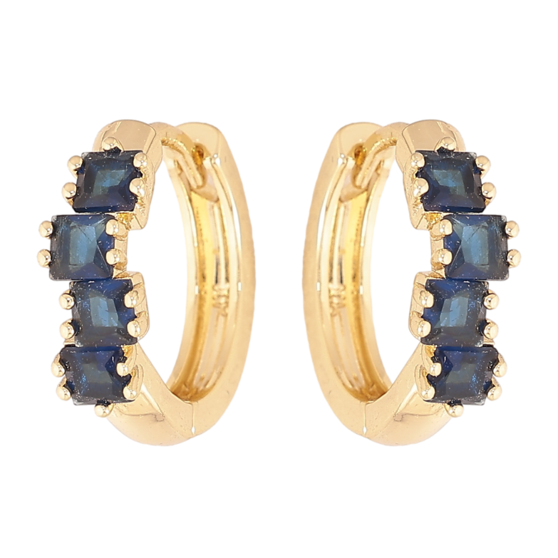 Серьги Xuping цвет Позолота 14K колечки "Дорожки синих кристаллов" фото №4