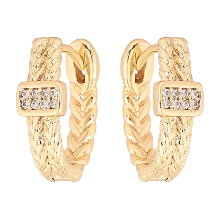 Сережки Xuping колір Позолота 14K колечка "Візерунок з кристалами" фото №3 Сережки Xuping колір Позолота 14K колечка "Візерунок з кристалами" фото №3