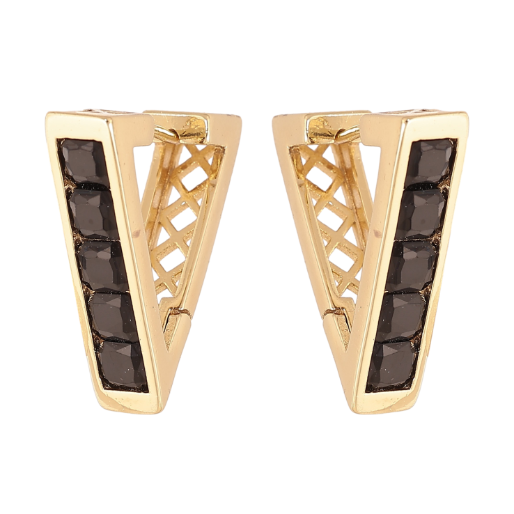 Сережки Xuping колір Позолота 14K колечка "Трикутники з доріжками чорних кристалів" фото №5