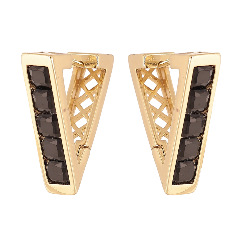 Сережки Xuping колір Позолота 14K колечка "Трикутники з доріжками чорних кристалів" фото №1