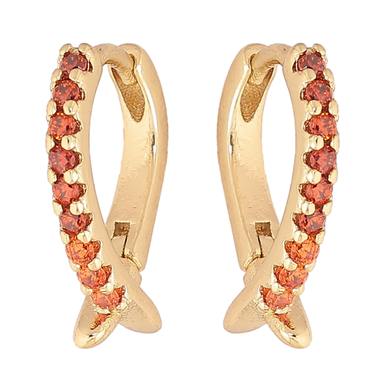 Серьги Xuping цвет Позолота 14K колечки "Узор с дорожками оранжевых кристаллов" фото №1