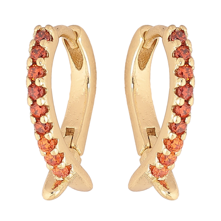 Сережки Xuping колір Позолота 14K колечка "Візерунок з доріжками помаранчевих кристалів" фото №1
