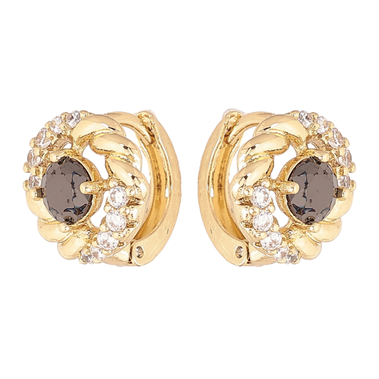 Сережки Xuping колір Позолота 14K колечка "Візерунок з чорним кристалом" фото №25