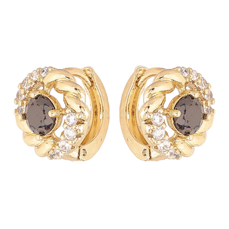 Сережки Xuping колір Позолота 14K колечка "Візерунок з чорним кристалом" фото №4