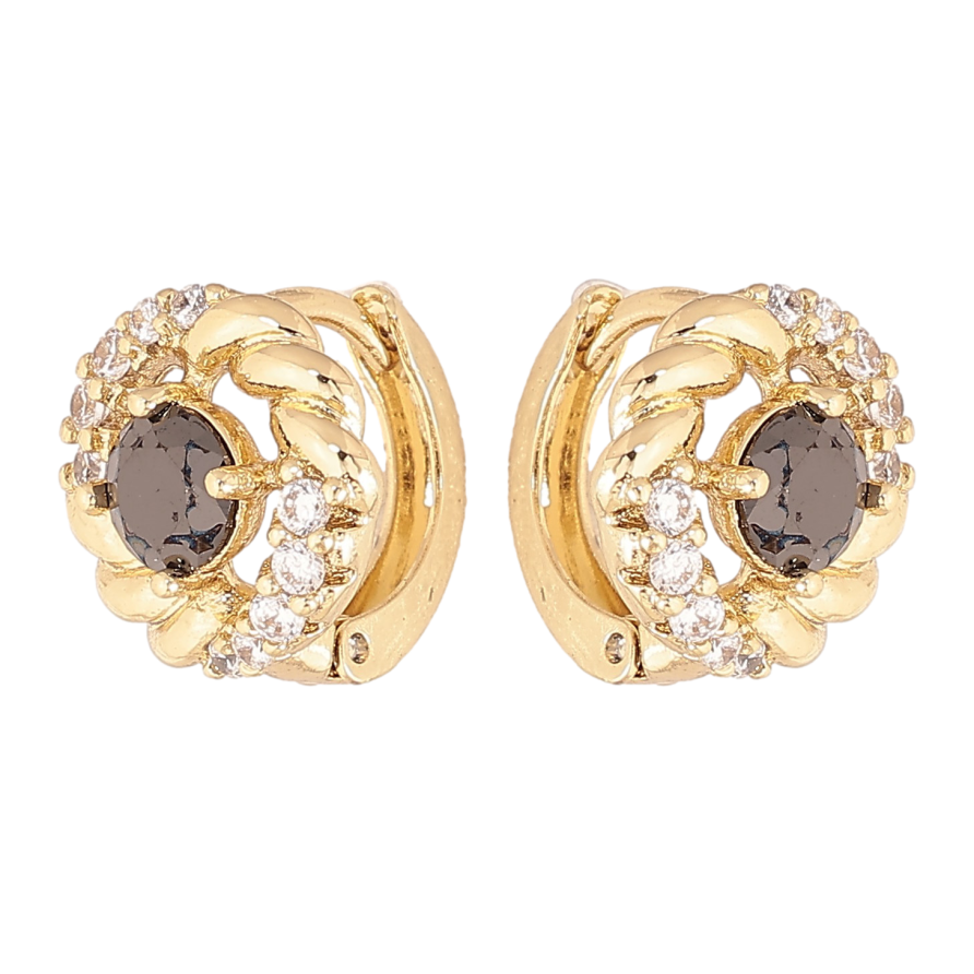 Сережки Xuping колір Позолота 14K колечка "Візерунок з чорним кристалом" фото №1