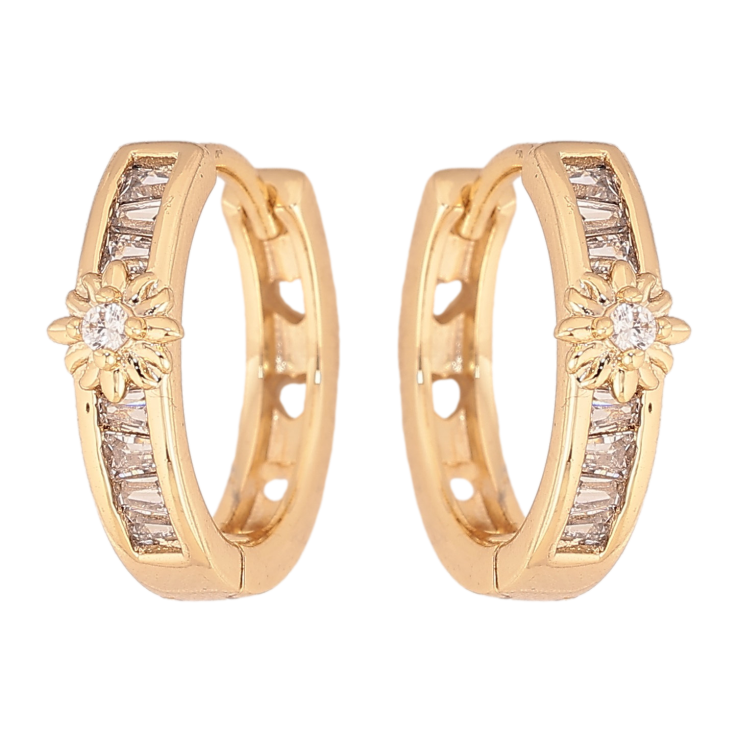 Сережки Xuping колір Позолота 14K колечка "Дорожки кристалів з квіточками" фото №8 Сережки Xuping колір Позолота 14K колечка "Дорожки кристалів з квіточками" фото №8