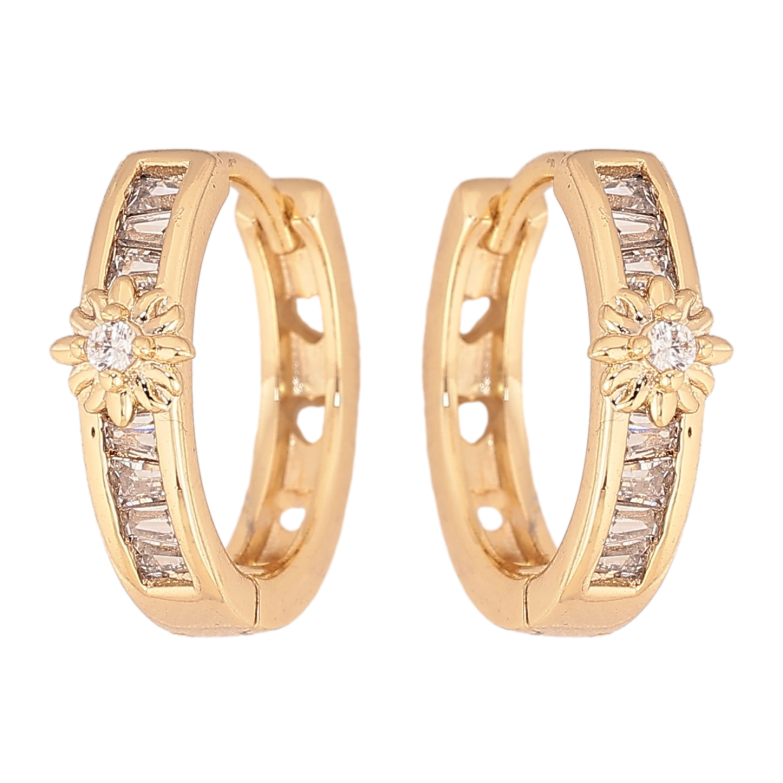 Серьги Xuping цвет Позолота 14K колечки "Дорожки кристаллов с цветочками" фото №5