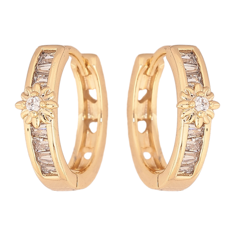 Сережки Xuping колір Позолота 14K колечка "Дорожки кристалів з квіточками" фото №1