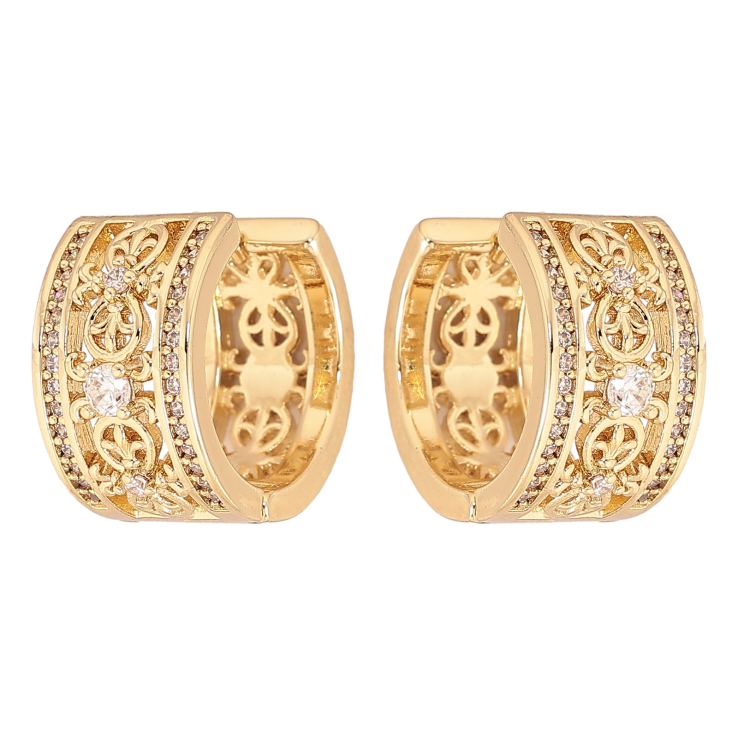 Сережки Xuping колір Позолота 14K колечка "Візерунок з кристалами" фото №9