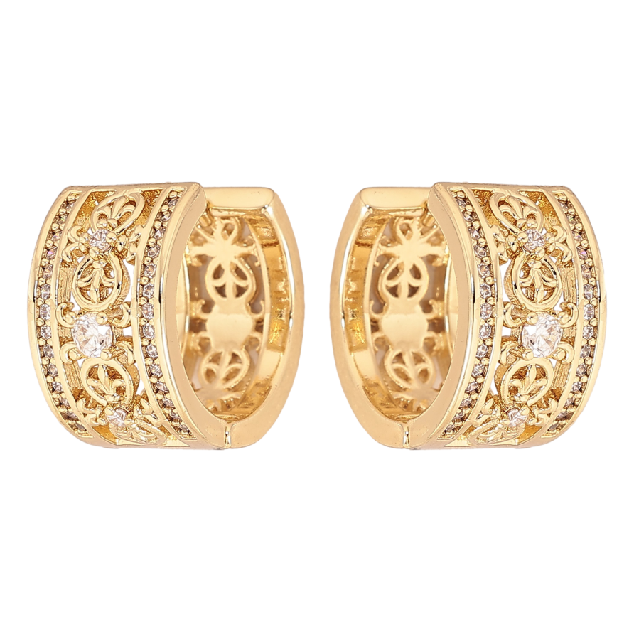 Сережки Xuping колір Позолота 14K колечка "Візерунок з кристалами" фото №1