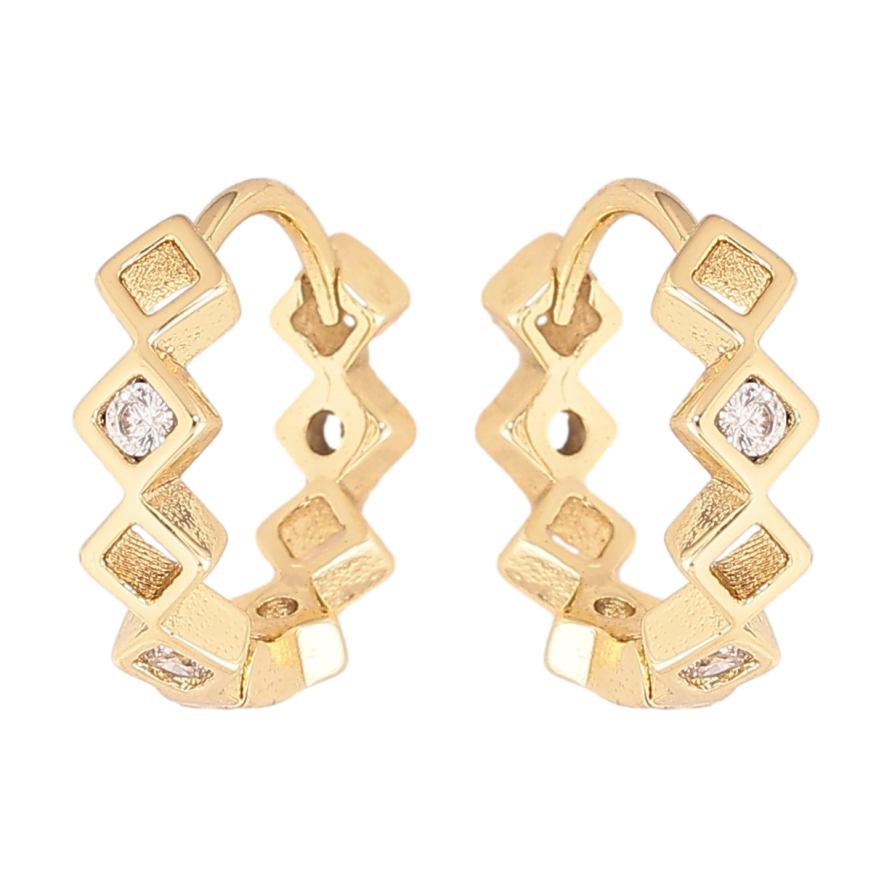 Сережки Xuping колір Позолота 14K колечка "Візерунок з кристалами" фото №1 Сережки Xuping колір Позолота 14K колечка "Візерунок з кристалами" фото №1
