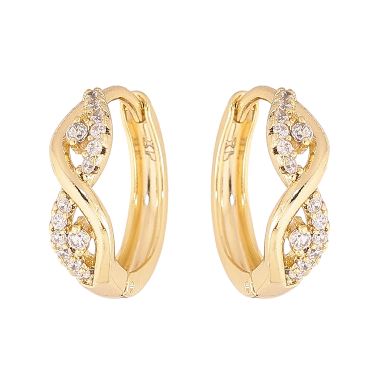 Сережки Xuping колір Позолота 14K колечка "Візерунок з кристалами" фото №1 Сережки Xuping колір Позолота 14K колечка "Візерунок з кристалами" фото №1