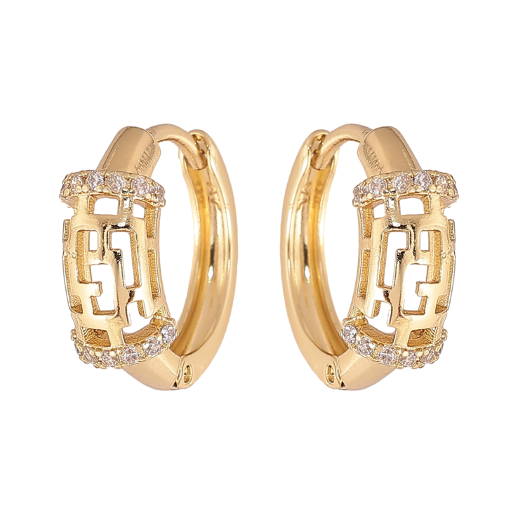 Сережки Xuping колір Позолота 14K колечка "Візерунок з кристалами" фото №3 Сережки Xuping колір Позолота 14K колечка "Візерунок з кристалами" фото №3