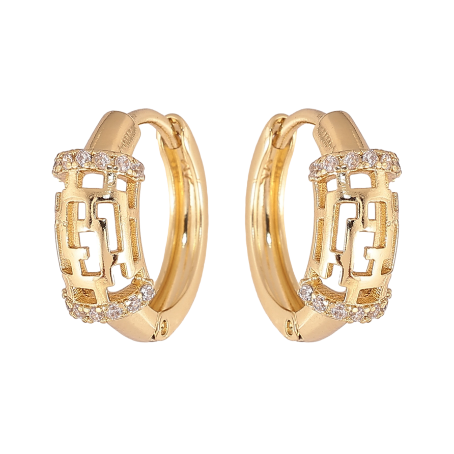 Серьги Xuping цвет Позолота 14K колечки "Узор с кристаллами" фото №1 Серьги Xuping цвет Позолота 14K колечки "Узор с кристаллами" фото №1