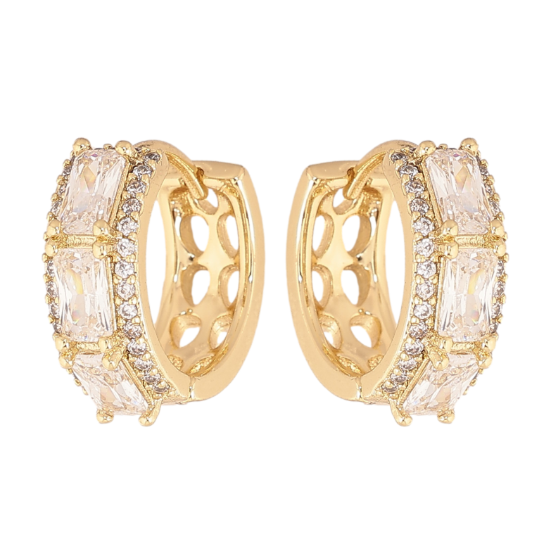 Сережки Xuping колір Позолота 14K колечка "Візерунок з кристалами" фото №3