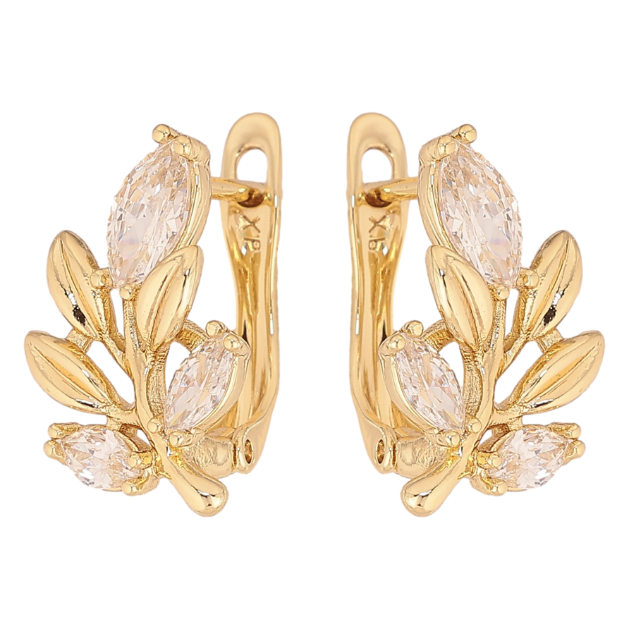 Сережки Xuping колір Позолота 14K англійський замок "Гілочки з кристалами" фото №1