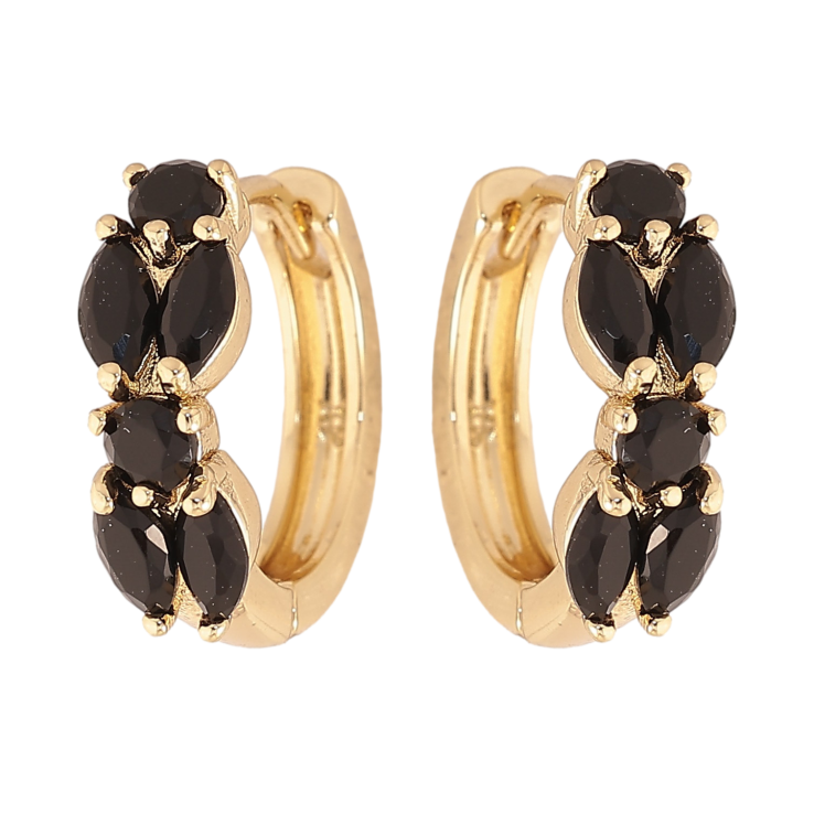 Сережки Xuping колір Позолота 14K колечка "Візерунок з чорними кристалами" фото №9