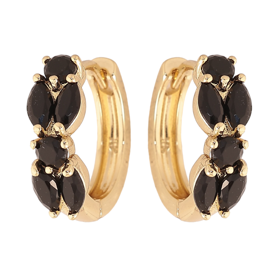 Сережки Xuping колір Позолота 14K колечка "Візерунок з чорними кристалами" фото №1