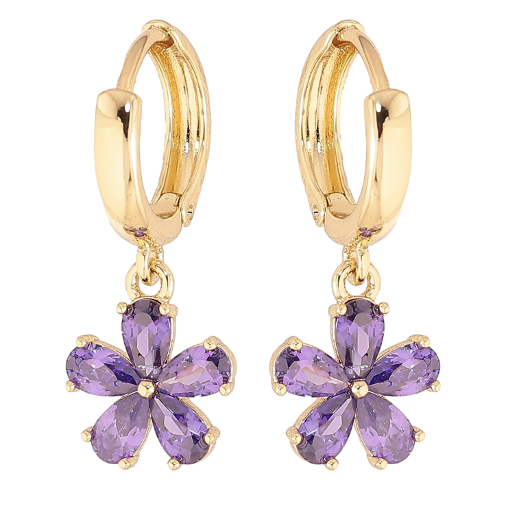 Сережки Xuping колір Позолота 14K підвіски на колечках "Бузкові кристальні квіточки" фото №11 Сережки Xuping колір Позолота 14K підвіски на колечках "Бузкові кристальні квіточки" фото №11