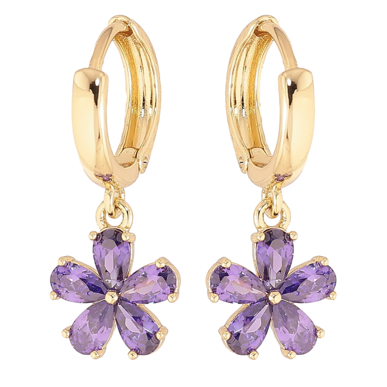 Сережки Xuping колір Позолота 14K підвіски на колечках "Бузкові кристальні квіточки" фото №13