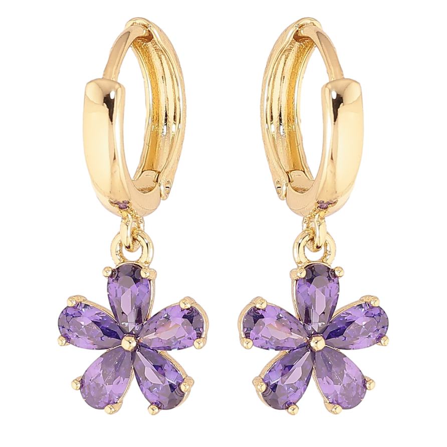 Сережки Xuping колір Позолота 14K підвіски на колечках "Бузкові кристальні квіточки" фото №1