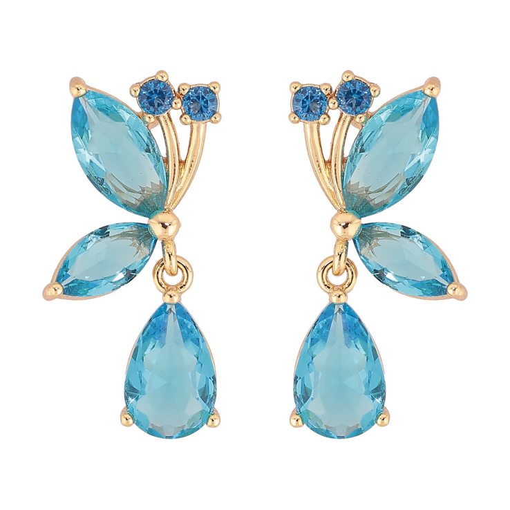 Сережки Xuping колір Позолота 14K пусети "Підвіски з блакитними кристалами" фото №18