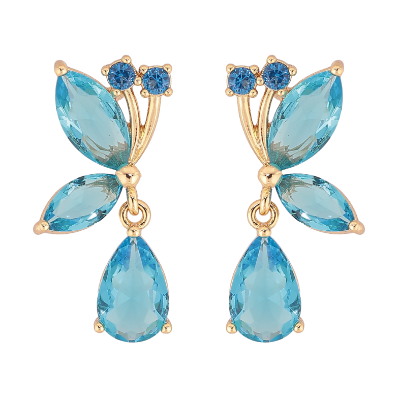 Сережки Xuping колір Позолота 14K пусети "Підвіски з блакитними кристалами" фото №1