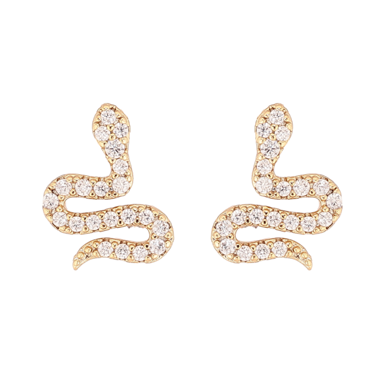 Серьги Xuping цвет Позолота 14K пусеты "Змейки с кристаллами" фото №1