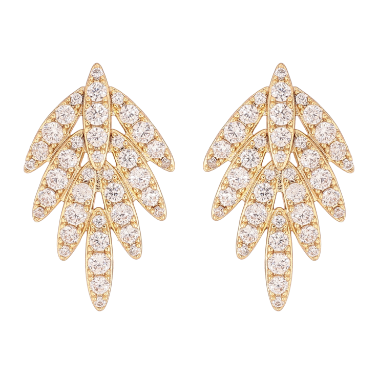 Сережки Xuping колір Позолота 14K пусети "Листики з кристалами" фото №4