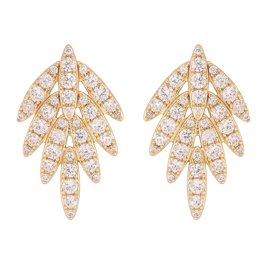 Сережки Xuping колір Позолота 14K пусети "Листики з кристалами" фото №1